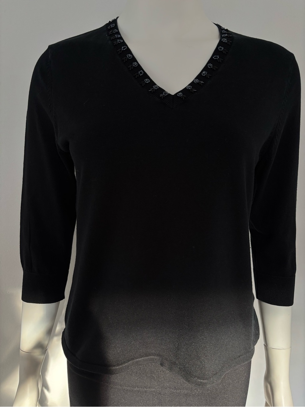 august silk Black V-Neck Long Sleeve Top with Embellished Trim